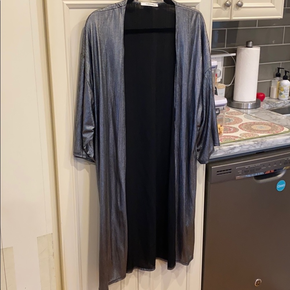 Oversized silver/metallic duster